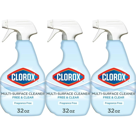 Clorox Free & Clear Multi Surface Cleaner, Spray Bottle, Fragrance Free, 32 Fluid Ounces, Pack of 3