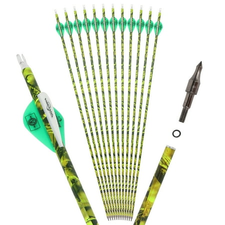 12-Pack Carbon Fiber Arrows with Rubber Feathering Lightweight High-Strength Composite Bow Arrows for Recurve Bow Outdoor Hunting Archery – 6.2mm ID 7.8mm OD 500 Spine