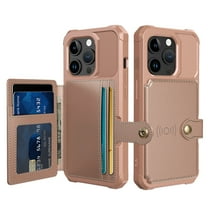 Dteck for iPhone 15 Pro Max Case with Card Holder, Hybrid Rubber Bumper Shockproof Magnetic Back Flip Case for iPhone 15 Pro Max Wallet Case for Women Men, Rosegold