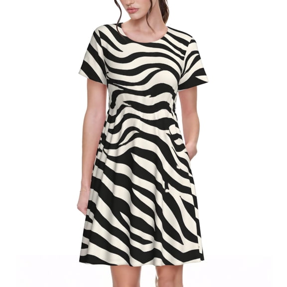 Zebra Print Dresses Short Sleeve Nightdresses for Women