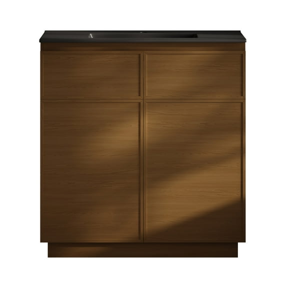 St. Tropez 36" Freestanding Bathroom Vanity in Brown Oak with Black Sink Top