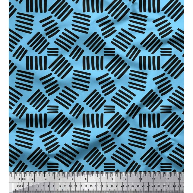 Soimoi Blue Poly Georgette Fabric Brush Stroke Abstract Print Fabric by Yard 52 Inch Wide