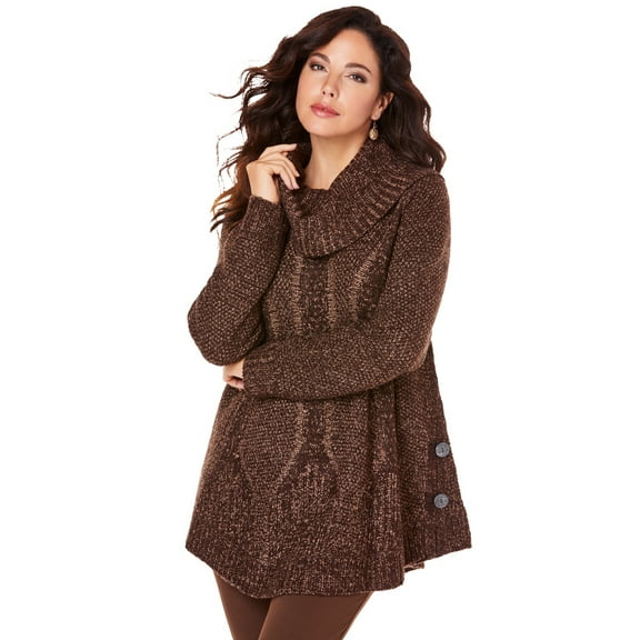 Roaman's Women's Plus Size Cowl Neck Cable Pullover Sweater