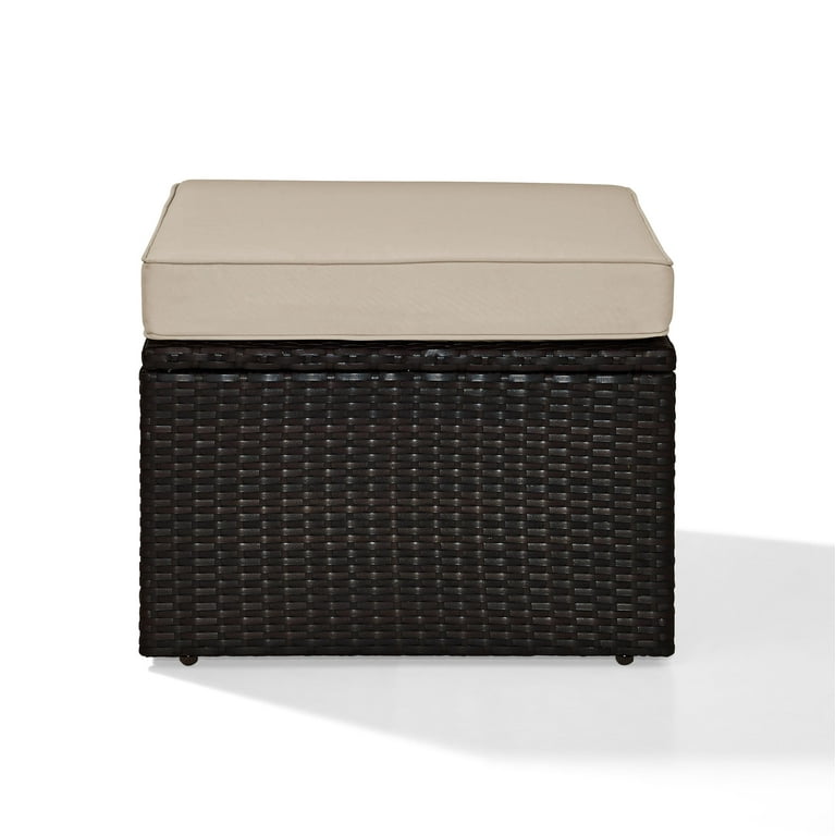 Crosley Palm Harbor Wicker Patio Ottoman in Brown and Sand