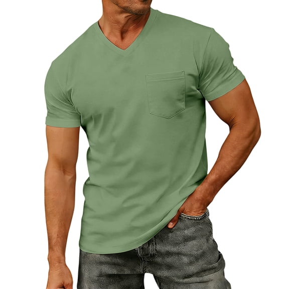 Fabrcox Men Shirts Short Sleeve with Pocket V Neck Tshirts for Men Summer Beach Going Out Mens Big and Tall T Shirts Green XXL