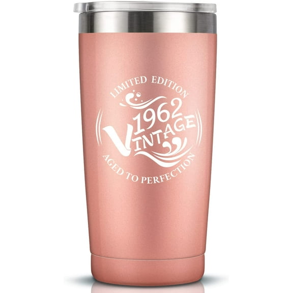 60th Birthday Gifts for Women and Men, Funny 60th Birthday Decorations for Women, Men, Him, Her, Turning 60 Years Old Gift, 20 oz Insulated Stainless Steel Vintage 1962 Tumbler Cup