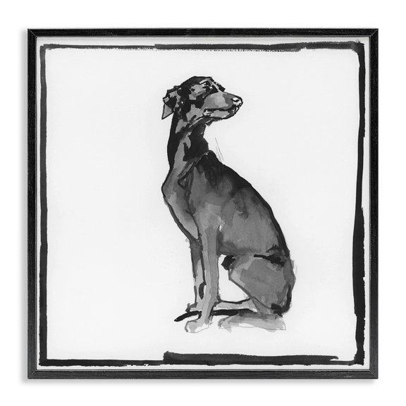 Stupell Industries Contemporary Minimal Dog with Border Black Framed Giclee Art, 24 x 24, by cartissi