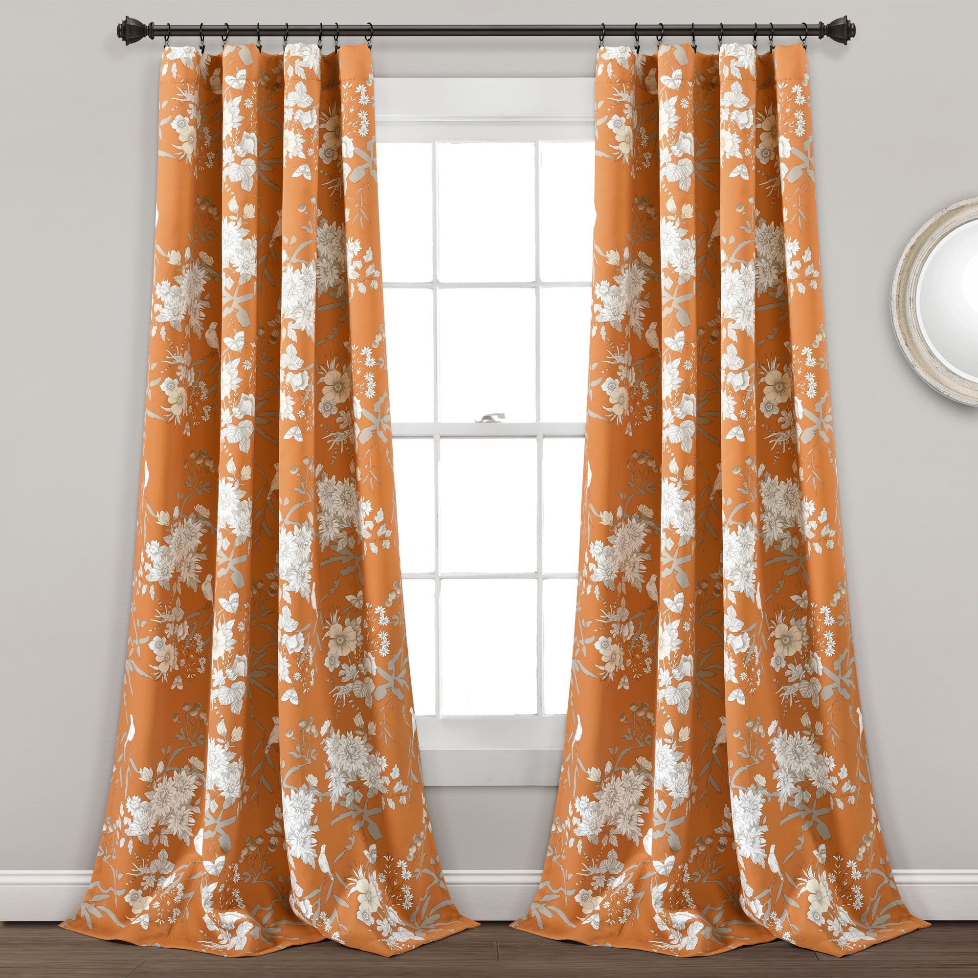Lush Decor Botanical Garden Room Darkening 84" x 52" Floral Orange 100