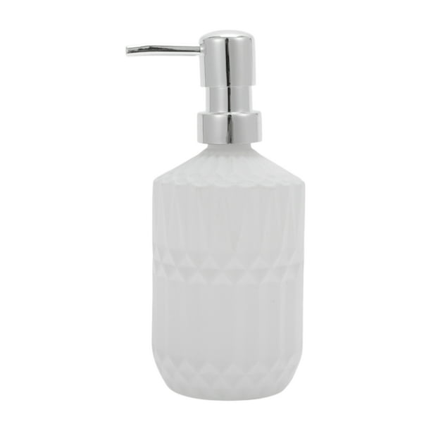 Dispensador de Jabón de Grano de Bambú de Fondo Redondo 1 Pc 13.53oz Blanco Tono Plateado