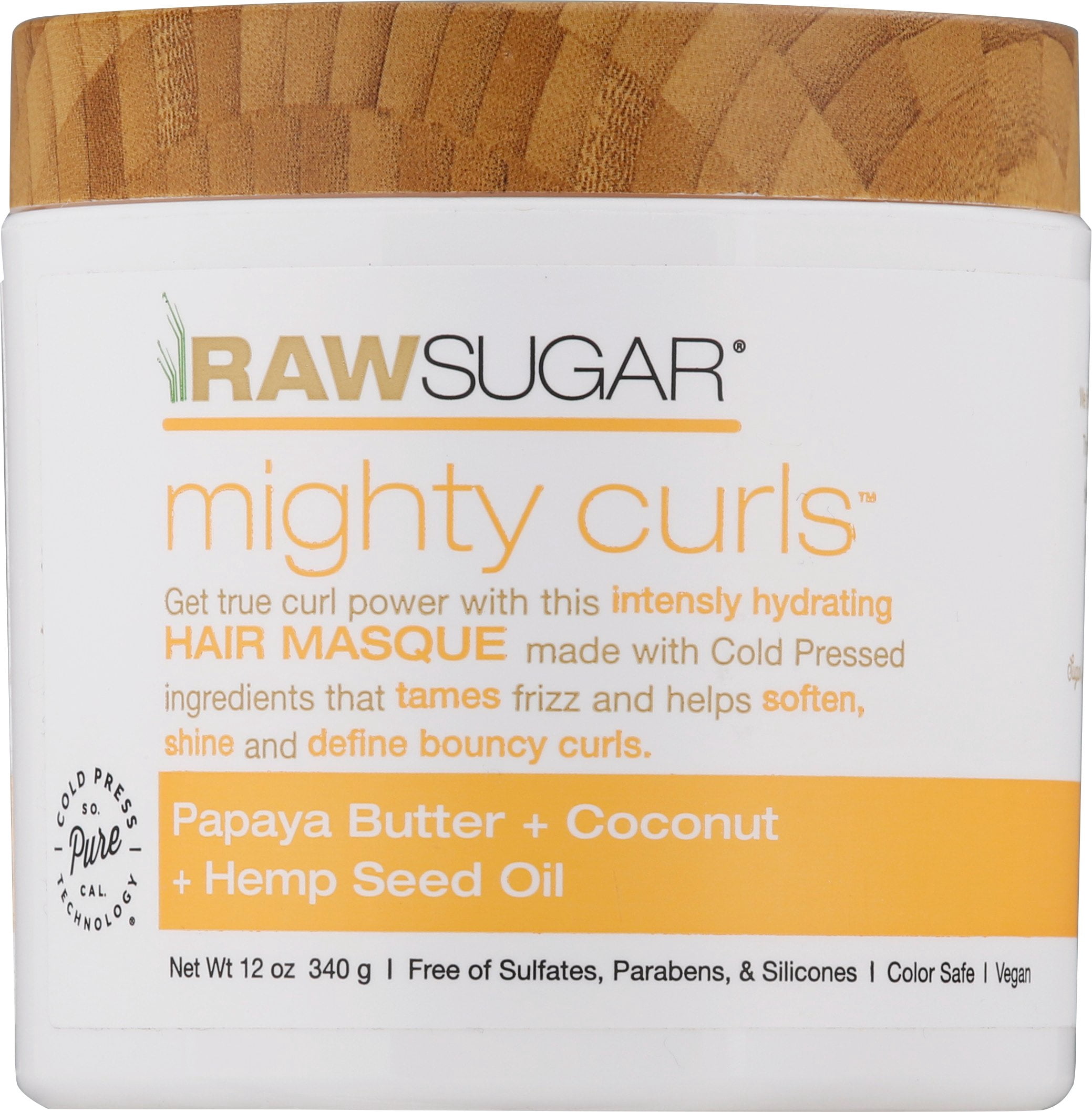 Raw Sugar Hair Masque - Mighty Curls Papaya Butter + Coconut + Hemp Seed Oil 12 oz