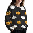 thumbnail image 2 of Tiijoy Girls Halloween Sweater Ghost Pumpkin Long Sleeve Knit Cardigan, Black, Sizes 5-14, 2 of 4