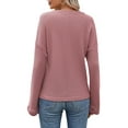 thumbnail image 6 of Women Long Sleeve Striped Waffle Knit Tops Fall Winter V Neck Casual Fashion Shirts Brown S, 6 of 9