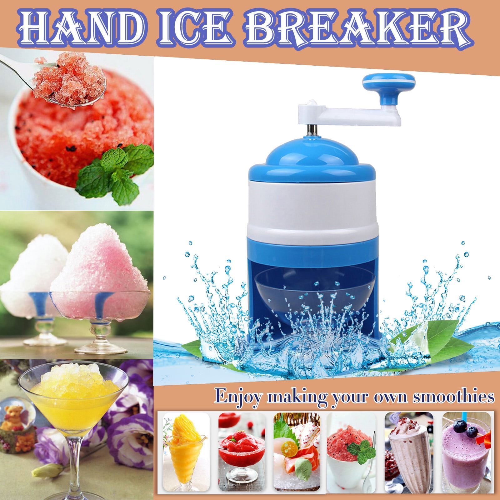 Portable Hand Crank Manual Ice Shaver Crusher Shredding Snow Cone Maker Machine 
