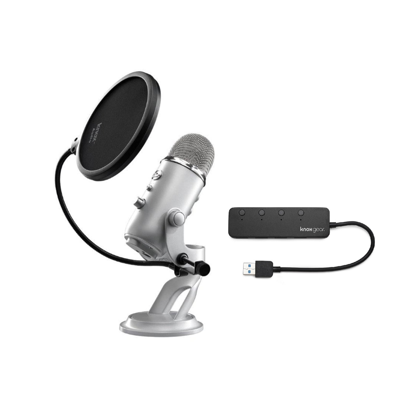 Blue Yeti Microphone (Blackout) with Knox Gear Pop Filter and 3.0 