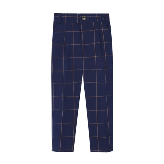 Tdoqot Boys Dress Pants- Casual Plaid with Pockets Kids Clothes Straight Leg Pants Dark Blue Size 9-10 T