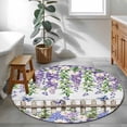 thumbnail image 3 of Small Round Rug 3Ft Washable Non-Slip, Spring Purple Flowers Circle Area Rugs for Living Room Bedroom, Farmhouse Leaves Fences Gray Wood Indoor Floor Mats Carpet Runner for Home Decor, 3 of 8
