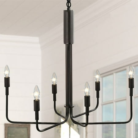 

Briignite 6 Lights Rustic Black Finish Chandelier Farmhouse Candle Dining Room Light Fixture Hanging for Kitchen Island Foyer Living Room Bedroom