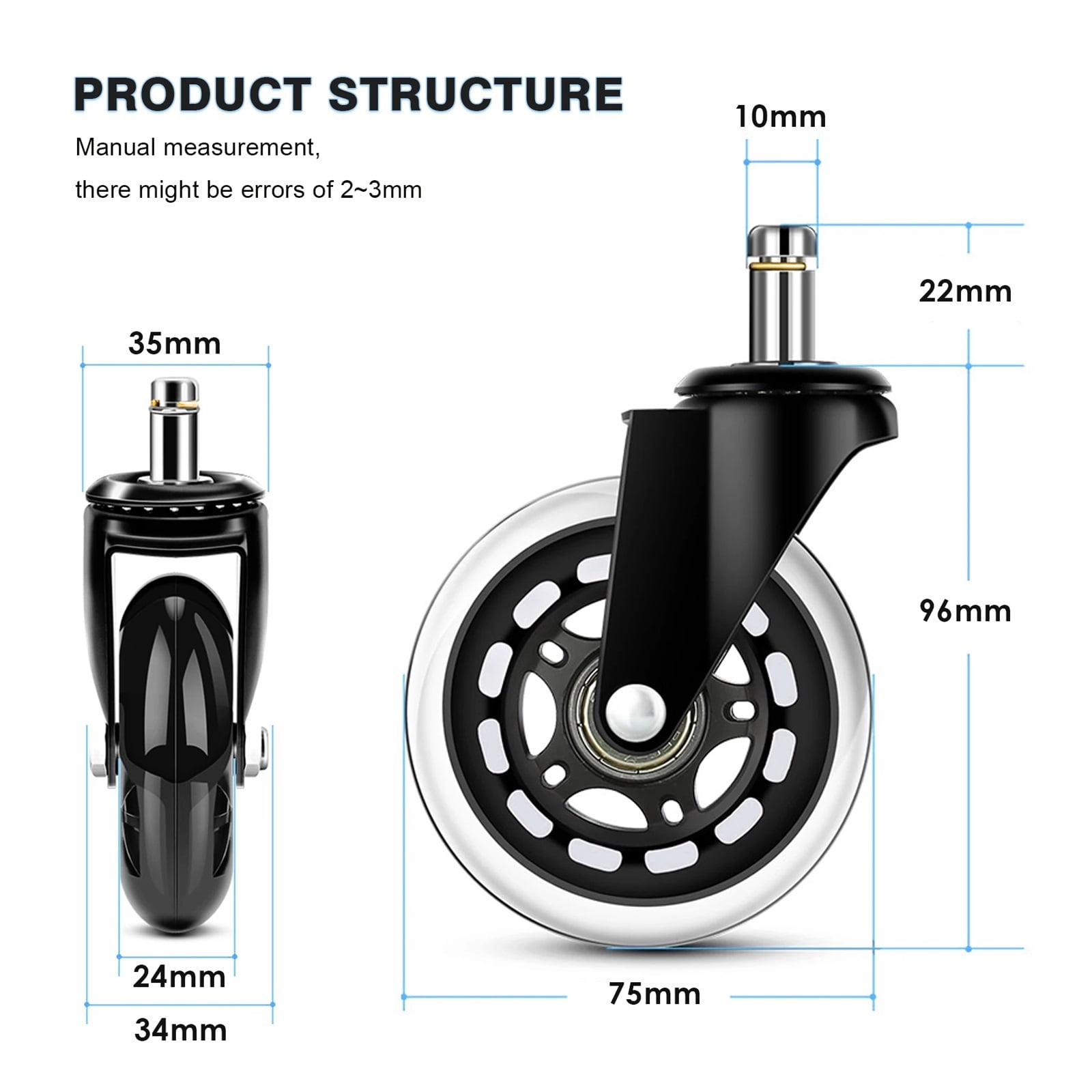 Furniture Replacement 75mm Office Chair Swivel Caster 360 Degree Chairs Part Wheels ,Reliable