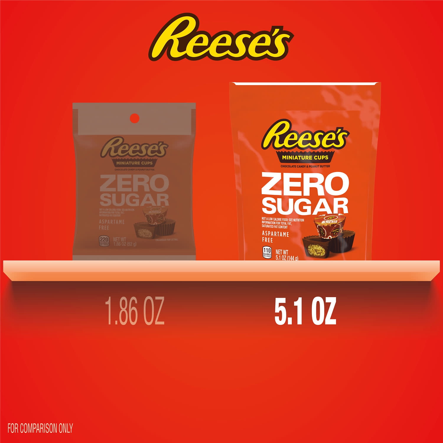 Reese's Zero Sugar Miniatures Chocolate Peanut Butter Cups Candy, Bag 5.1 oz