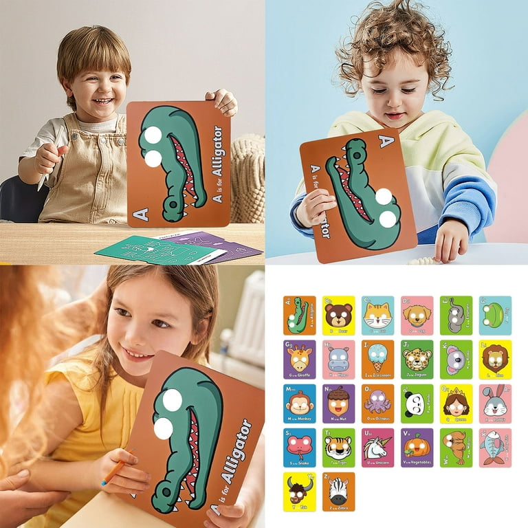 26 Alphabet Mask Cards, 26 Pc Alphabet ABC Flash Cards with Animal