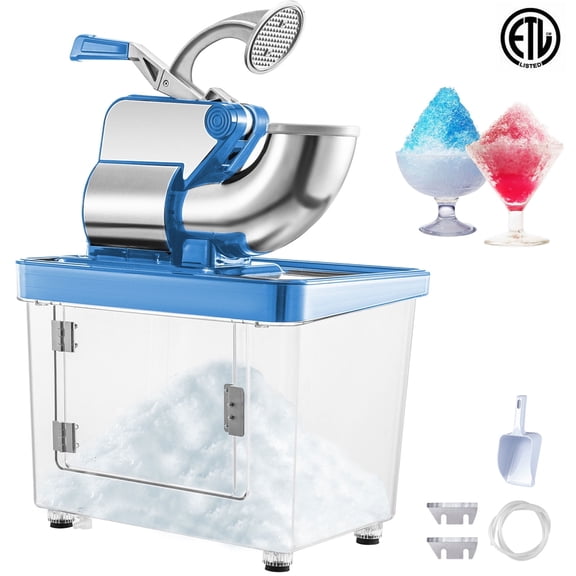 VEVOR 110V Commercial Electric Ice Shaver 440lbs/h, Snow Cone Machine with Dual Blades, Stainless Steel Shaved Ice Machine for School, Church, Restaurants Bars
