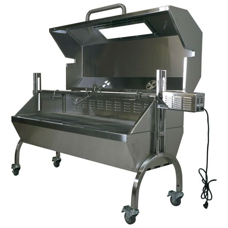 Rotisserie Grill Roaster Spit Glass Hood Stainless Steel 25W 125lb capacity