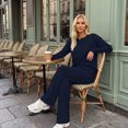 thumbnail image 5 of SUNBS Lounge Sets for Women Two Piece Sets Henley Neck Top Wide Leg Pants Vacation Fall Travel Outfits, 5 of 8