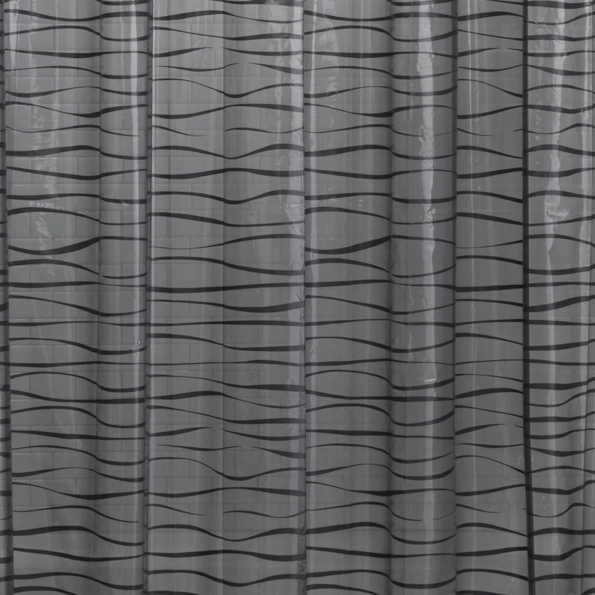 Mainstays Oasis 13-Piece Shower Curtain Set, Waterproof PEVA Curtain with 12 Hooks, Black