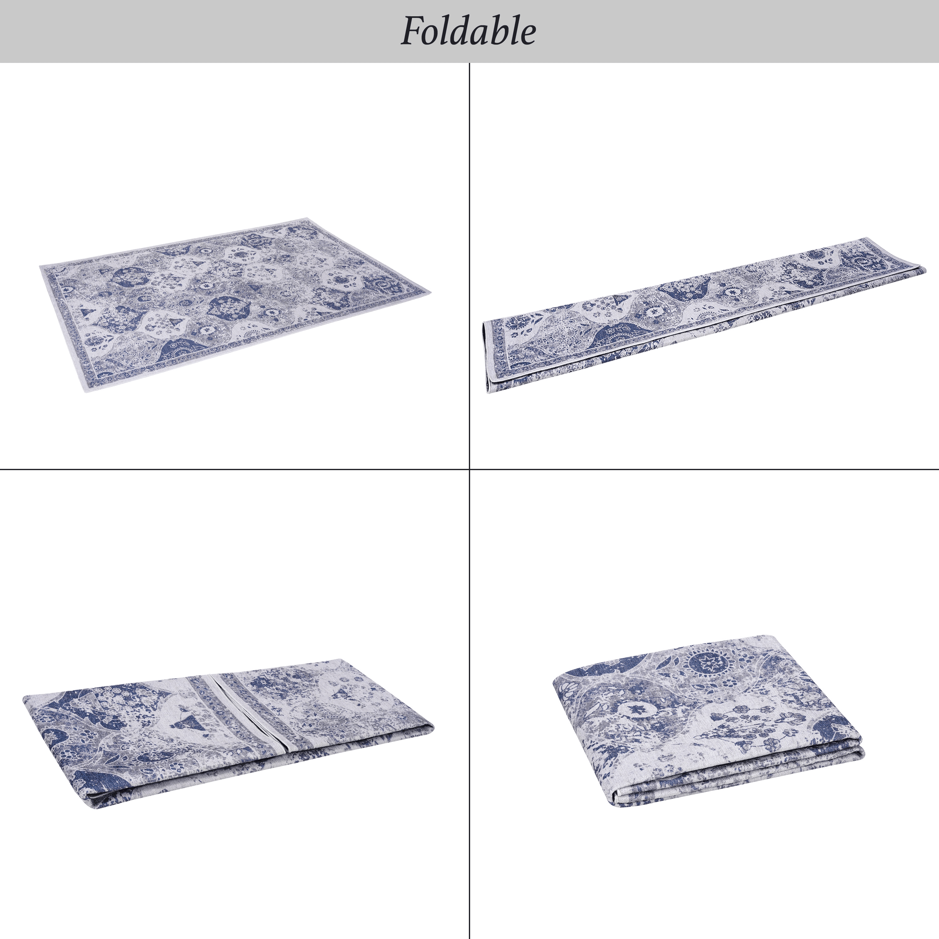 Blue Area Rug 5x8, Washable Low-Pile Non-Slip Non-Shedding Foldable Rug, Kid & Pet Friendly Indoor Floor Mat for Living Room Bedroom Kitchen