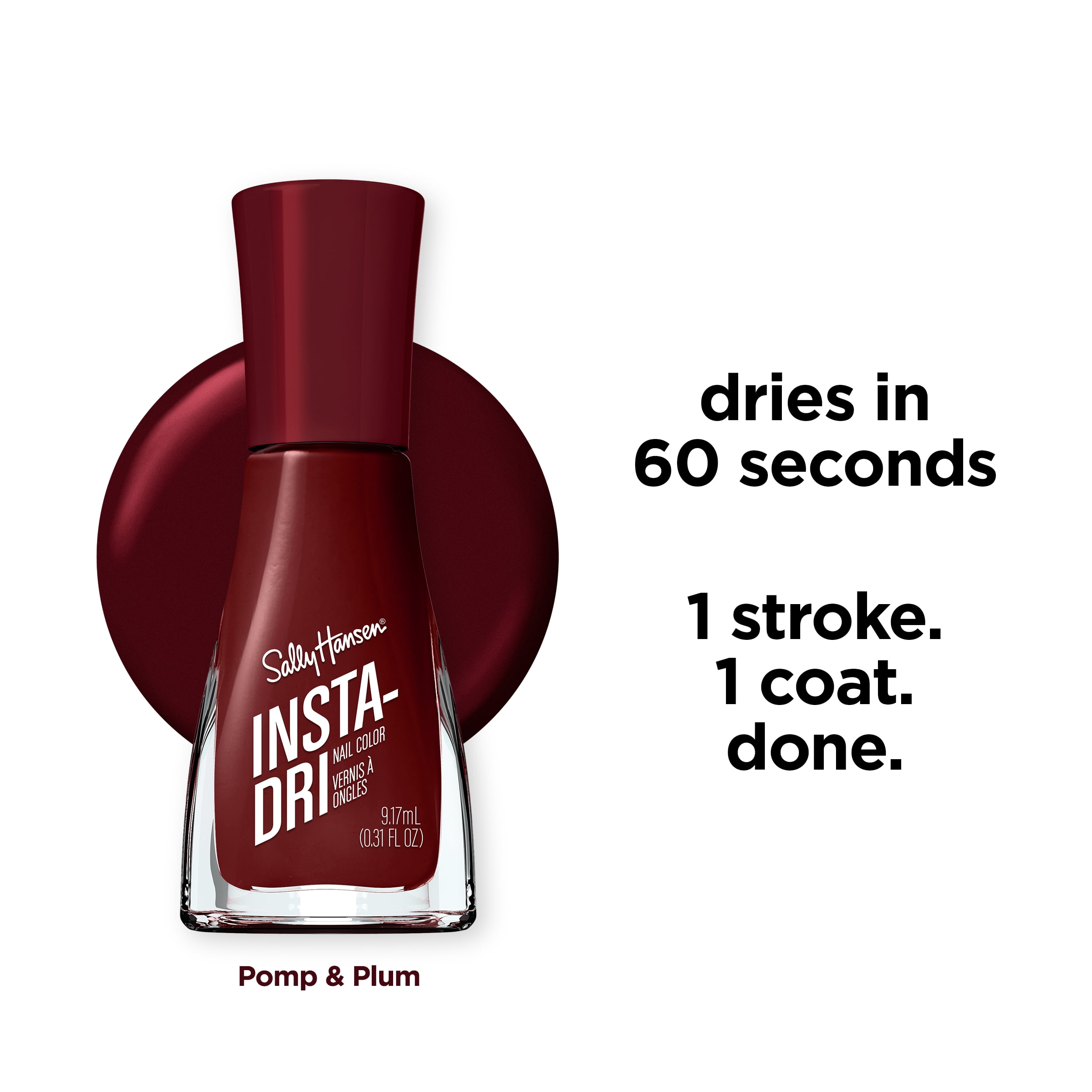 Sally Hansen Insta-Dri Nail Polish, Quick-Drying, Long-Lasting Shine, Pomp & Plum 0.31 fl oz