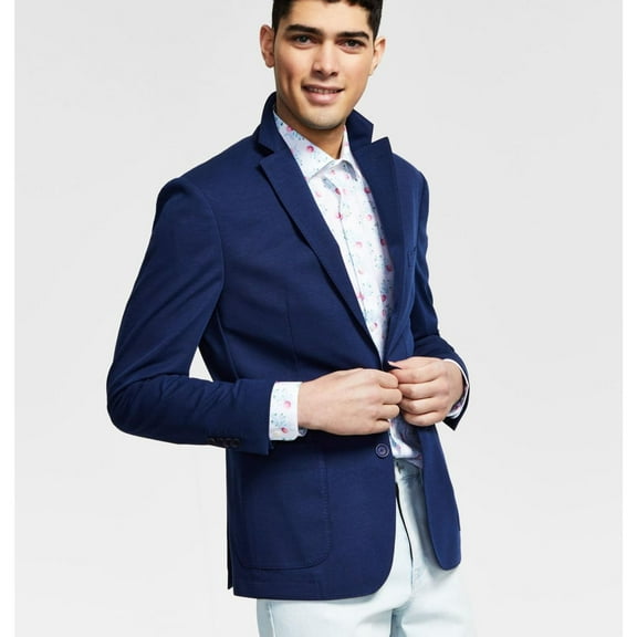 Bar III Mens Slim-Fit Solid Cotton Blazer 40 Long Navy Sport Coat - NWT $295