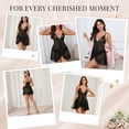 thumbnail image 6 of DAKIMOE Sexy Lingerie for Women Pajamas Set Open Front V Neck Ruffle Sheer Mesh Lace Wireless Babydoll Lingerie Dress with Thong 2 Piece for Valentine's Day, 6 of 11