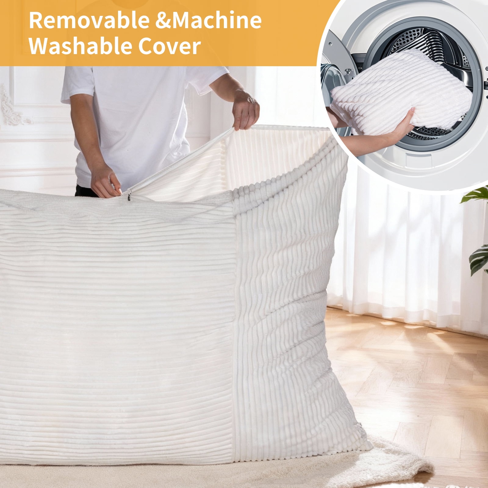 Nalone 4-in-1 Large Bean Bag Chair for Kids Adults - 6.4 FT Memory Foam Filled Convertible Lounger, Large Floor Sofa Bed with Removable Washable Cover for Bedroom, Living Room, Office (White)