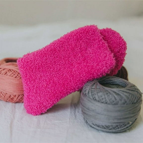 XmhyTop-A 3 Pairs of Rose Red Plush, Warm and soft Winter Home Sleep Slipper Socks