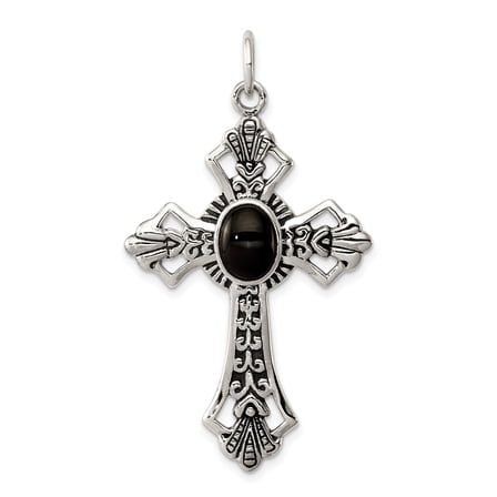 925 Sterling Silver Onyx Cross Shaped Pendant