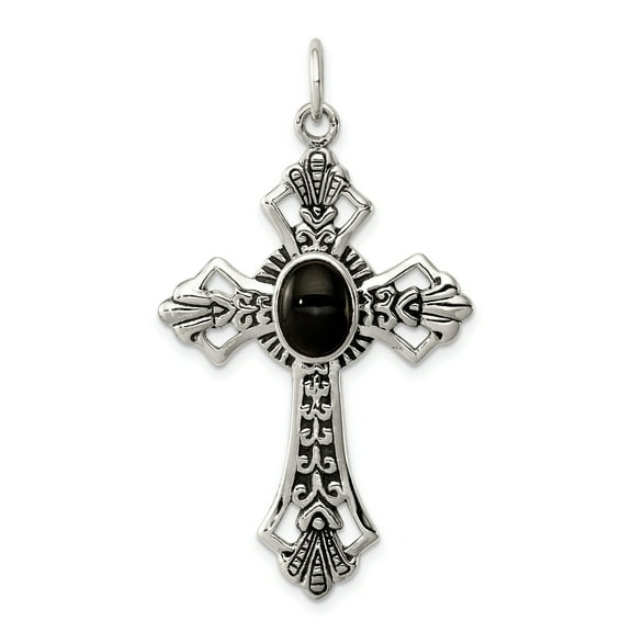 925 Sterling Silver Onyx Cross Shaped Pendant