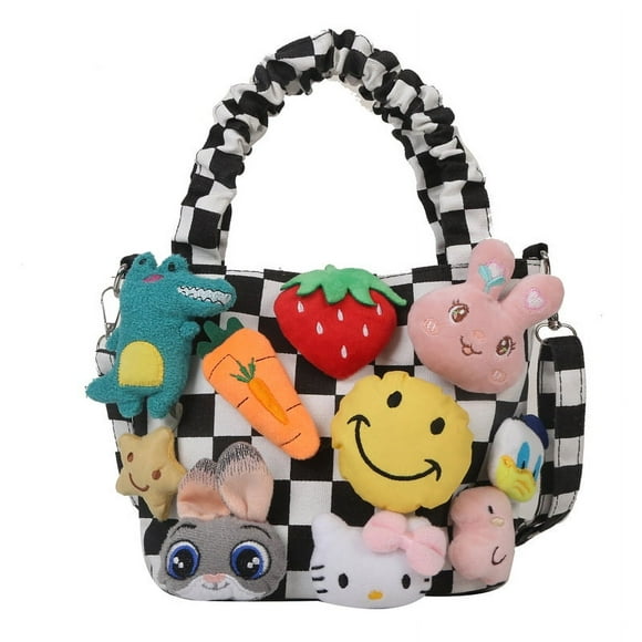 Bolso de dibujos animados Linda chica Fea Linda muñeca cosida Muñeca Elegante Bolso de hombro plisado portátil Lindo diseño de dibujos animados Uso versátil