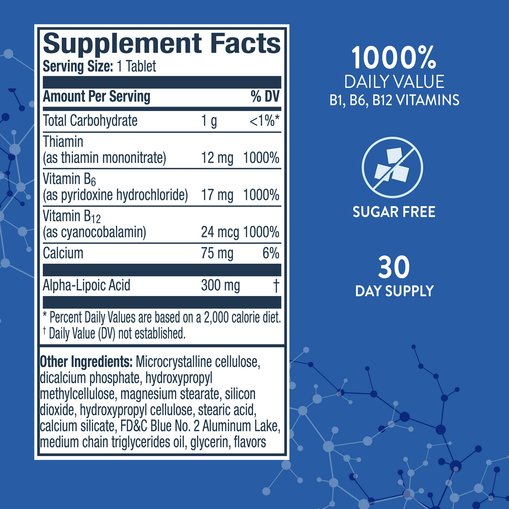 Nervive Nerve Health for Nerve Support, Alpha Lipoic Acid, ALA, Vitamins B1 B6 B12, 30 Tablets
