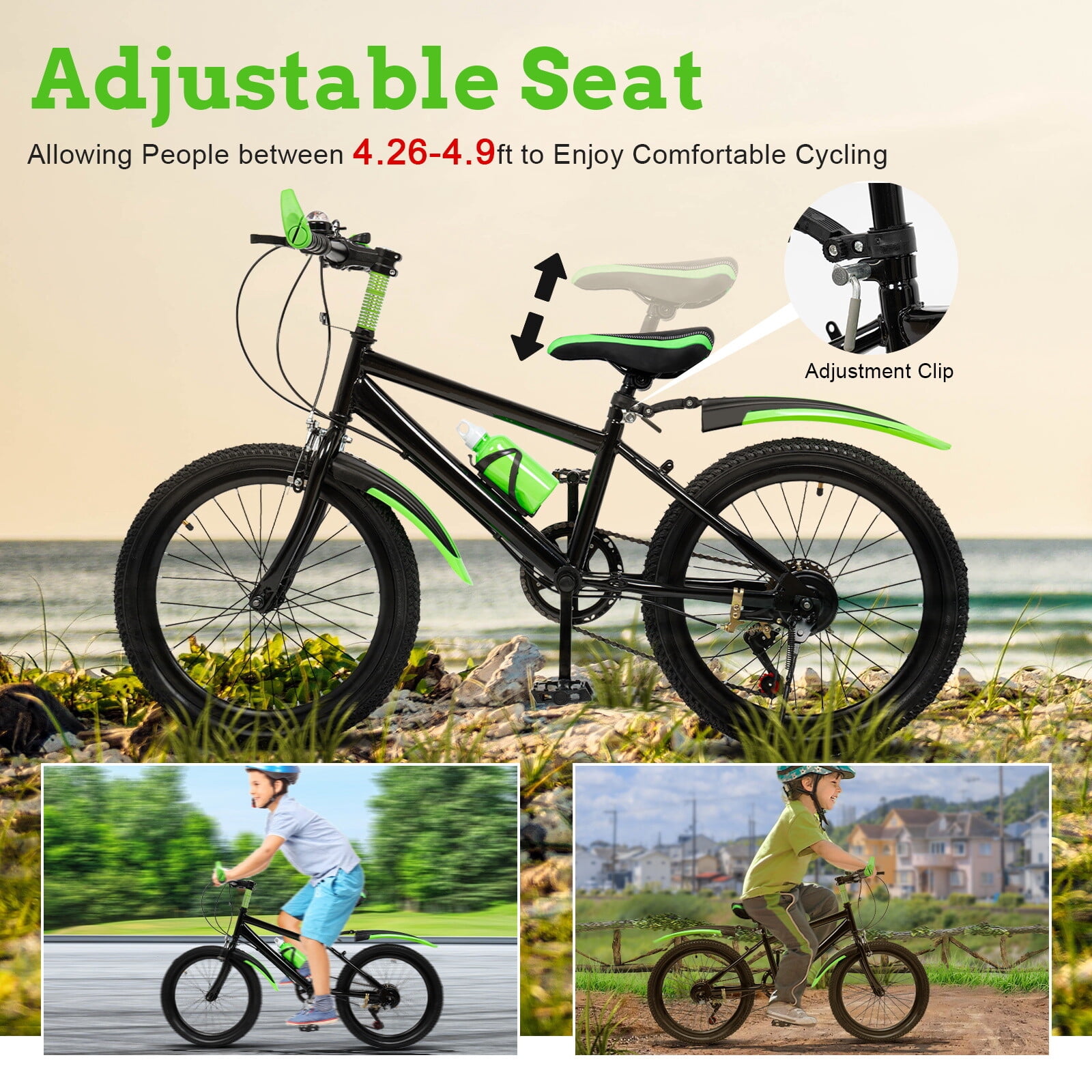 20" Mountain Bike 7 Speed Front and Rear Dual Disc Brake City Bike Height Adjustable Bicycle