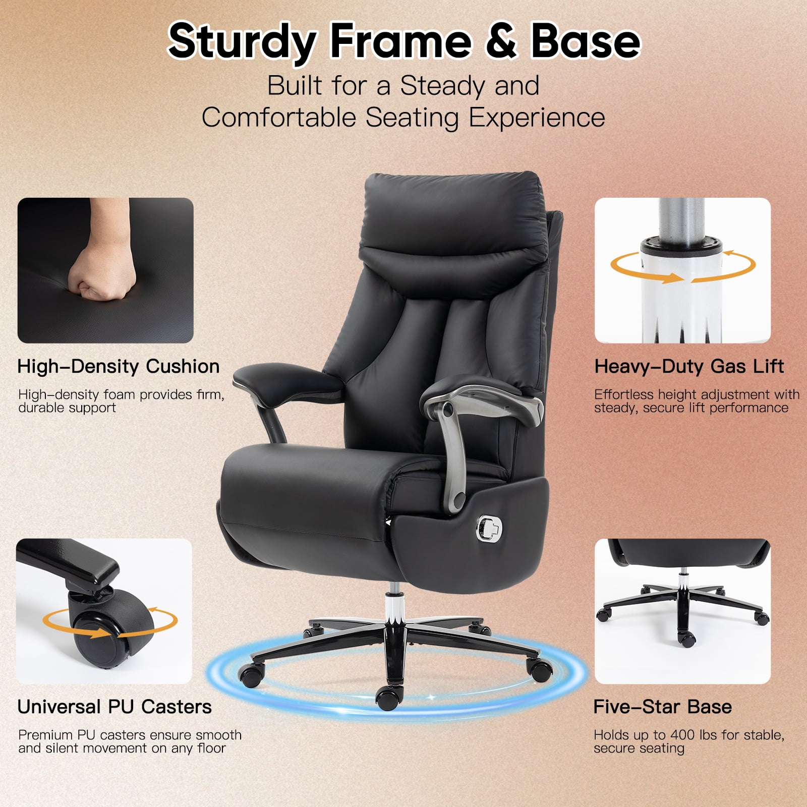AVAWING Electric Executive Office Chair with Footrest, Comfortable Ergonomic Recliner Chair, Black