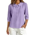 thumbnail image 5 of MVRLSH Womens Tops Shirts Blouse Casual Button Down V Neck Long Sleeve Lightweight Soft Pullover Basic Tee Top Loose Fit Linen Blouses Purple - XL, 5 of 6