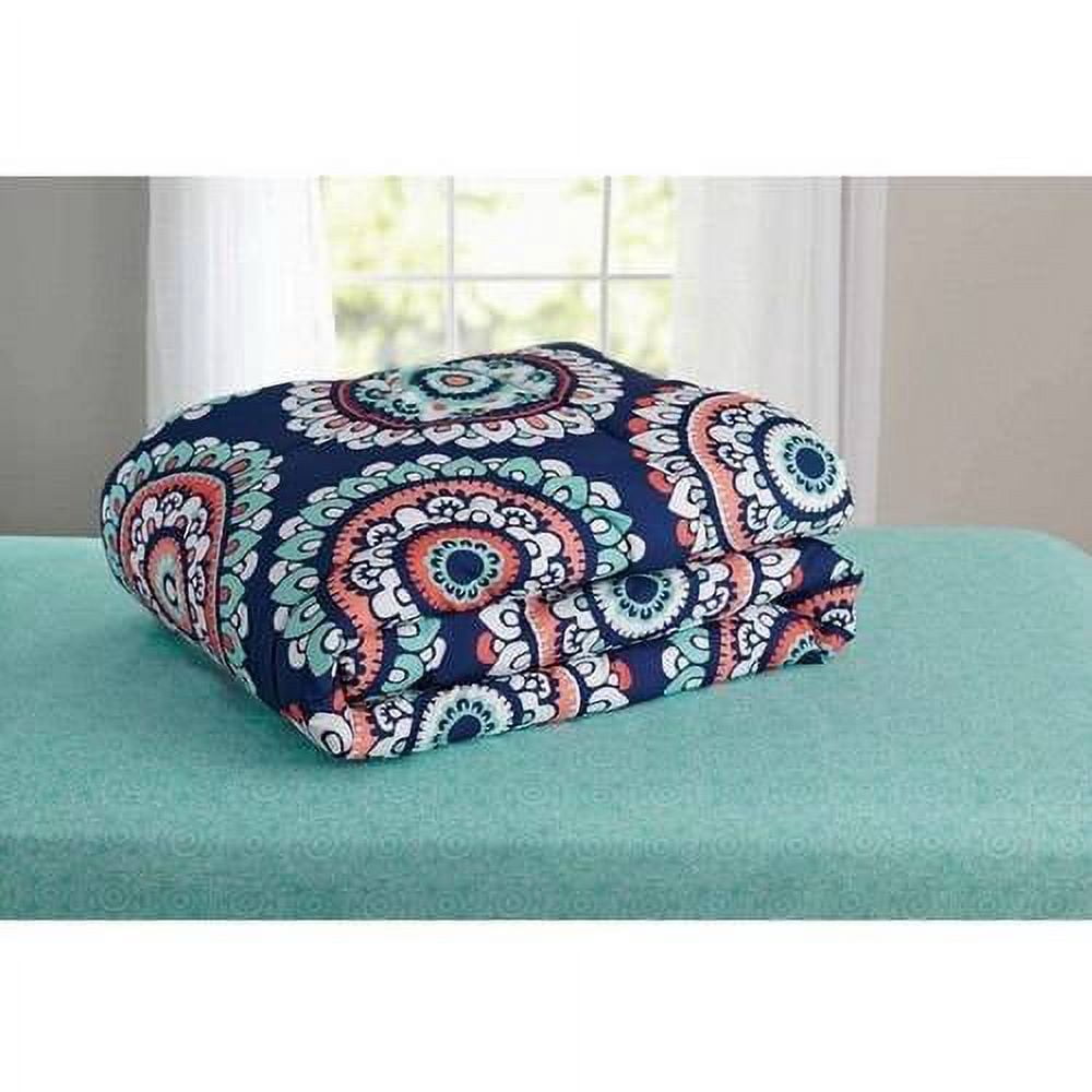 Mainstays 6-8 Piece Navy Medallion Bed in a Bag Set with Sheets, Queen