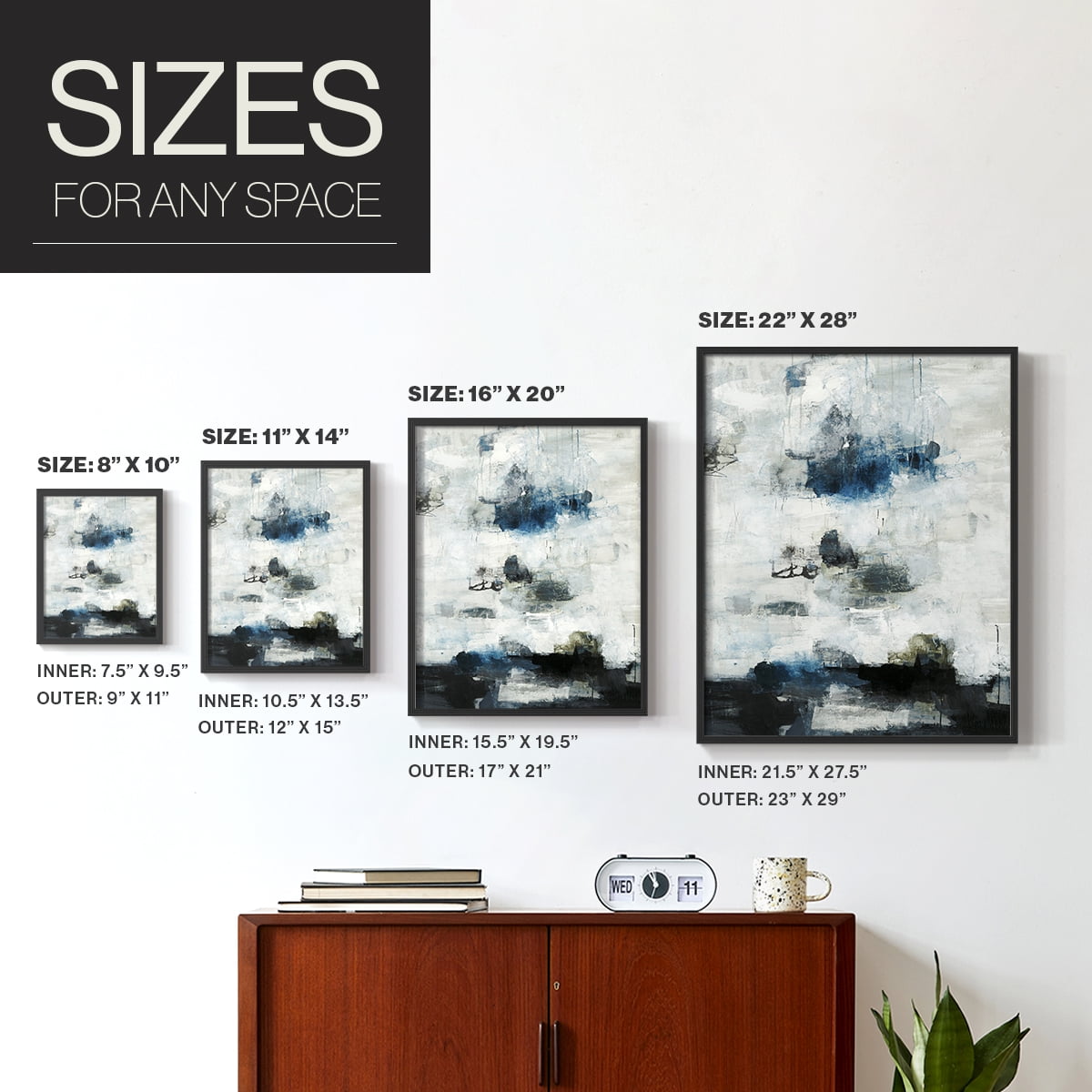 Black & Blue Framed Print in Black Solid Wood Framed Print No Nail Hanging