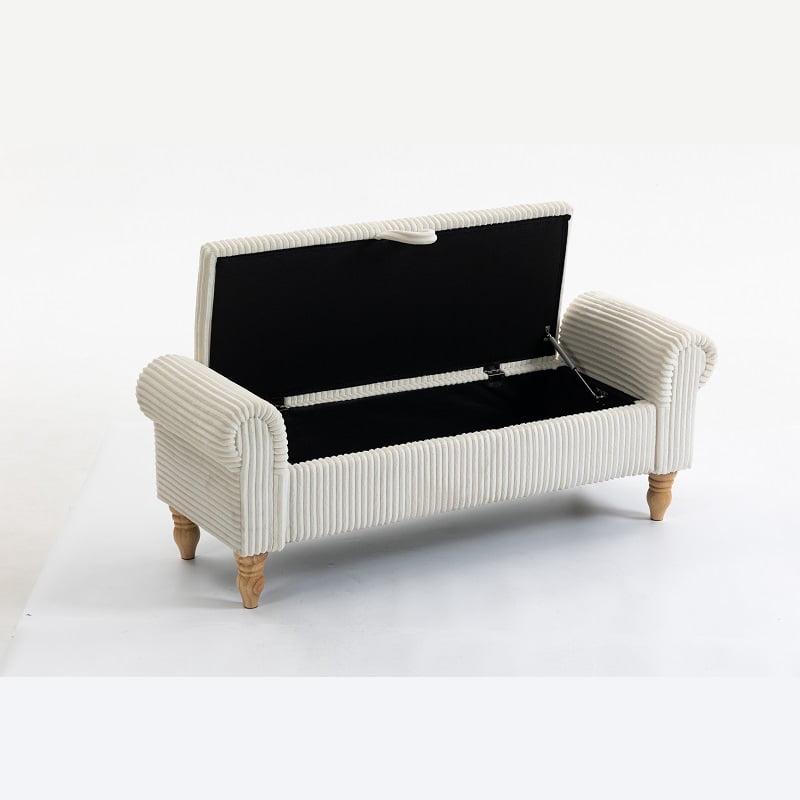 Corduroy Storage Ottoman Bench with Lid, Upholstered End-of-Bed Footrest, White