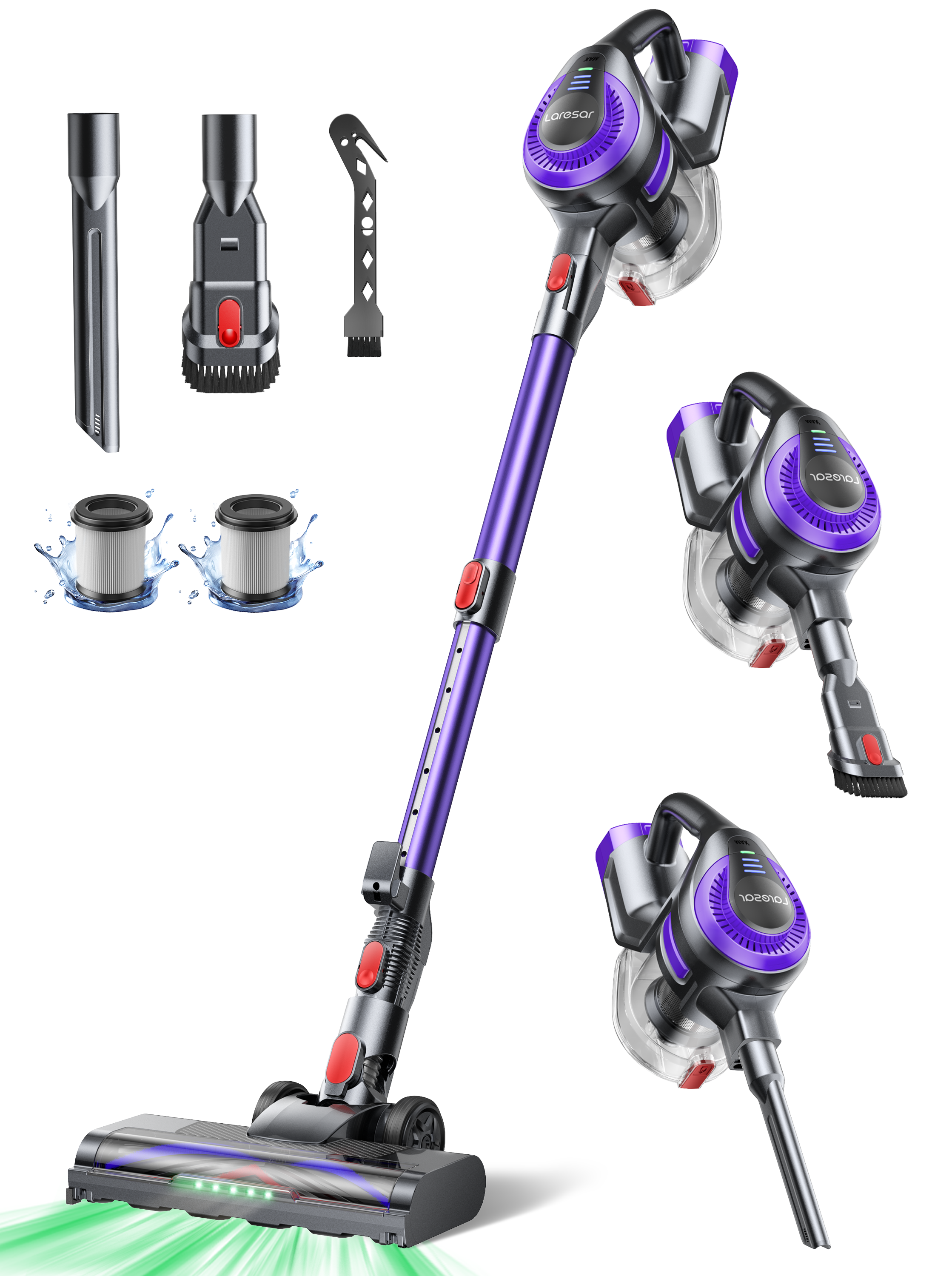 Laresar Cordless Vacuum Cleaners, 45KPA Lightweight Stick Vacuum for Carpets Hard Floors Pet Hair