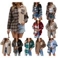 thumbnail image 3 of Women Plaid Jacket Long Sleeve Turn-down Collar Button Closure Tops Outwear, 3 of 3