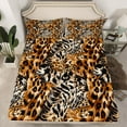 thumbnail image 2 of Manfei Cheetah Leopard Print 3pcs Twin Sheet Sets for Female Girls,Animal Print Patchwork Twin Fitted Sheet,Black Brown Breathable Flat Sheet,Super Cozy Room Decor, 2 of 7