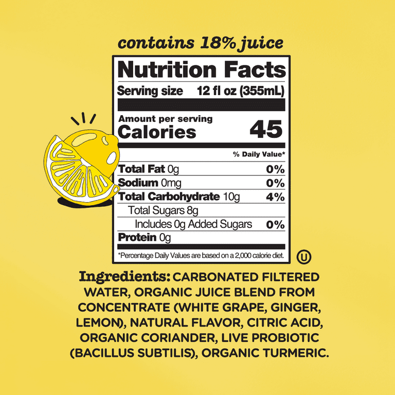 Culture Pop Soda Sparkling Probiotic Drink, Ginger Lemon, 12 Pack