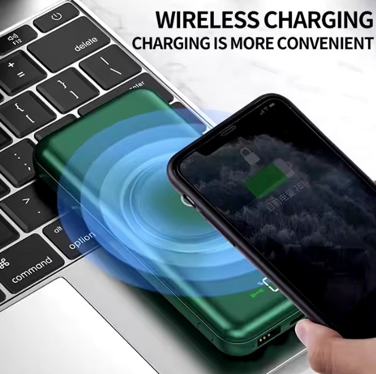 Power Bank with Built in Cables 20000mAh Wireless Charger Fast Charging Large Capacity White