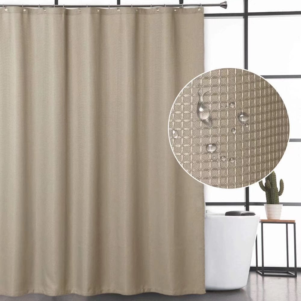 Haperlare 72' x 72' Shower Curtain Waffle Weave Polyester Fabric Waterproof Blackout Shower Curtain for Bathroom, Taupe, 1 Panel